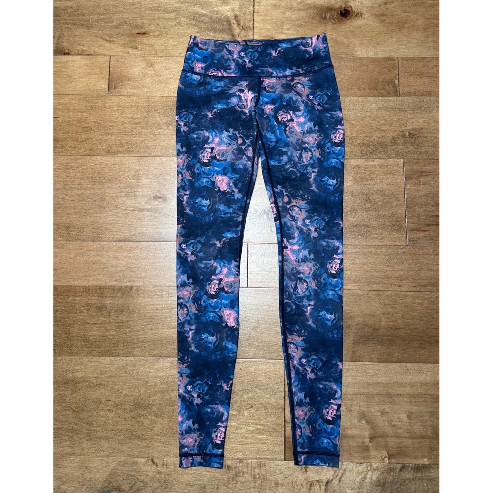 Lululemon Wunder Under Leggings Moody Mirage Bark Berry Navy Floral Women's Sz 6